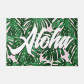Aloha Roze Groen Tropisch Bladeren Script Oerwoud Deurmat (Voorkant)