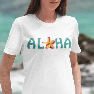Aloha Roze Plumeria Teal Lettertype Hawaii Tropisc Tri-Blend Shirt
