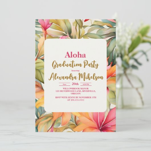 Aloha Roze Tropisch Afstuderen Luau Party Kaart (Staand voorkant)