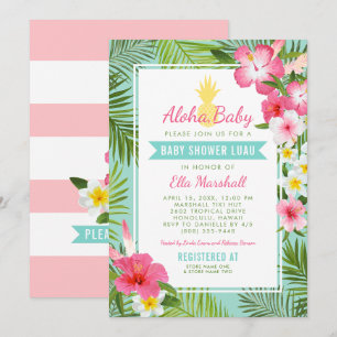 Aloha Roze Tropisch Bloemen Baby shower Luau Kaart