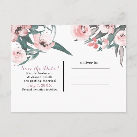 Aloha Roze Tropisch Bloemend Modern Save the Date Aankondigingskaart (Achterkant)