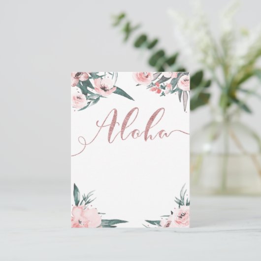 Aloha Roze Tropisch Bloemig Modern Save the Date Aankondigingskaart (Staand voorkant)