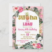 Aloha roze tropische bloemen ananas verjaardag kaart (Voorkant)