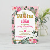 Aloha roze tropische bloemen ananas verjaardag kaart (Staand voorkant)