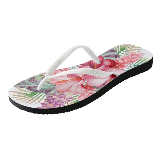 Aloha roze tropische bloemen teenslippers (Schuin)