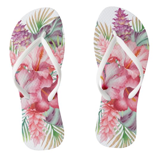 Aloha roze tropische bloemen teenslippers (Voetbed)