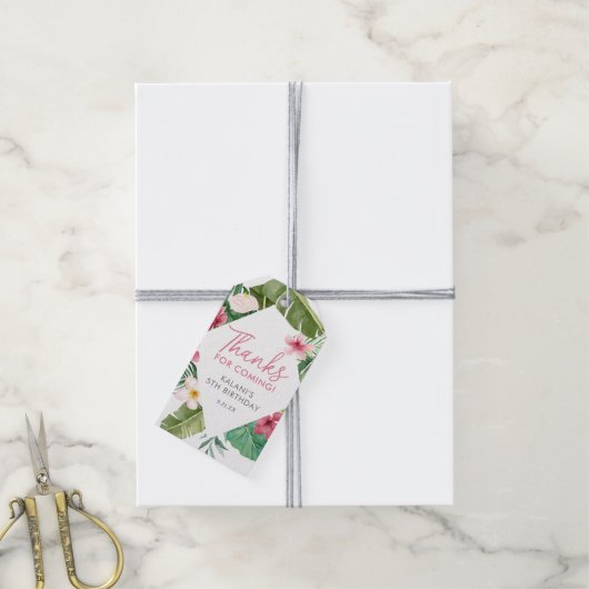 Aloha roze tropische bloemen verjaardag cadeaulabel (Met Touw)