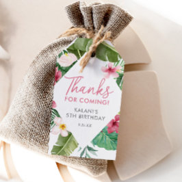 Aloha roze tropische bloemen verjaardag cadeaulabel