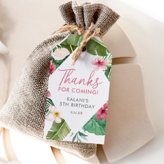 Aloha roze tropische bloemen verjaardag cadeaulabel