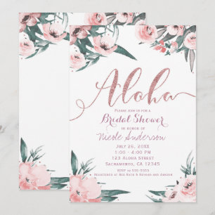 Aloha Roze Tropische Zomer Bloemrijke Bruiloftsdou Kaart