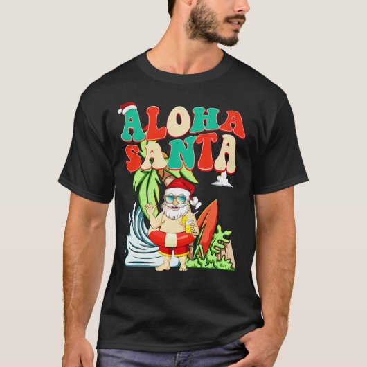 Aloha Santa Surfen Santa in juli T-shirt (Voorkant)