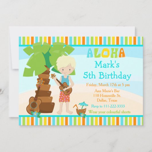 Aloha Schattige Blonde Boy Verjaardagsfeestje Kaart (Voorkant)
