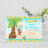 Aloha Schattige Blonde Boy Verjaardagsfeestje Kaart (Staand voorkant)