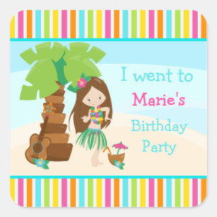 Aloha Schattige bruin haar meisje feest Vierkante Sticker