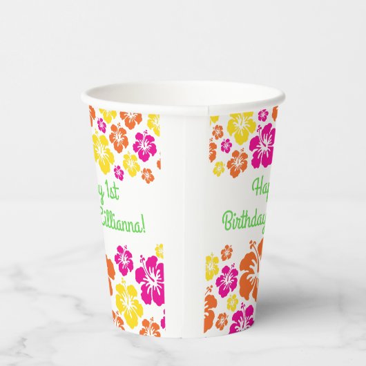 Aloha Schattige Hawaïaans Kinder 1e Verjaardagsfee Papieren Bekers (Rechts)