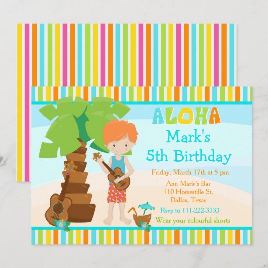 Aloha Schattigee roodharige jongen verjaardagsfees Kaart (Voorkant / Achterkant)