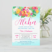 Aloha Script Tropical Birthday Luau Invitation Kaart (Staand voorkant)