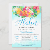 Aloha Script Tropische Verjaardag Luau Blauw Kaart (Voorkant)