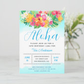 Aloha Script Tropische Verjaardag Luau Blauw Kaart (Staand voorkant)