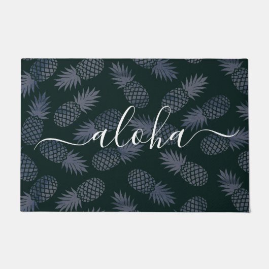Aloha script typografie navy ananas patroon deurmat (Voorkant)