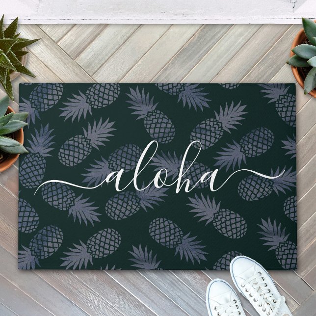Aloha script typografie navy ananas patroon deurmat (Creator heeft geüpload)