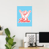 Aloha, Shaka Hand, zomerse poster, blauw Poster (Thuiskantoor)