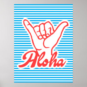 Aloha, Shaka Hand, zomerse poster, blauw Poster