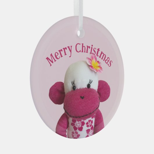 Aloha Sock Monkey (Meisje) Glas Ornament (Voorkant Rechts)