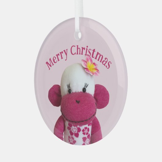 Aloha Sock Monkey (Meisje) Glas Ornament (Voorkant links)