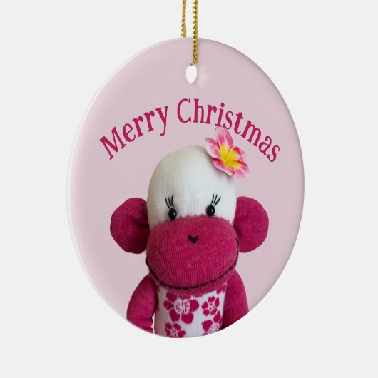 Aloha Sock Monkey (Meisje) Keramisch Ornament (Rechts)