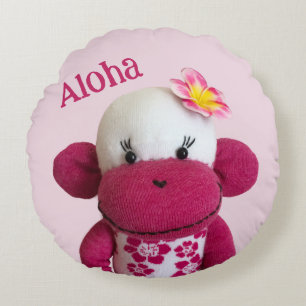Aloha Sock Monkey (Meisje) Rond Kussen