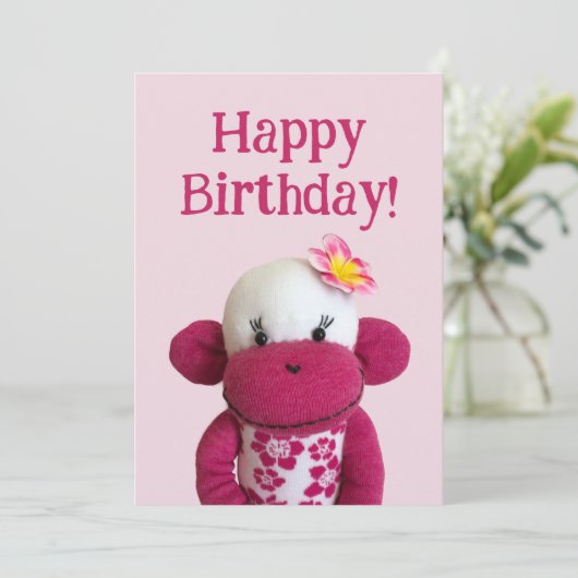 Aloha Sock Monkey Verjaardag Kaart (Staand voorkant)