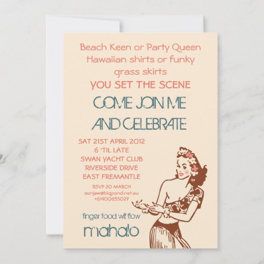 Aloha Sonja 40th Custom Invitation Kaart (Achterkant)