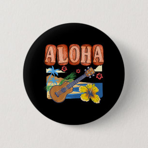 Aloha Spam Hawaii Ukulele - Waikiki Beach aan Favo Ronde Button 5,7 Cm