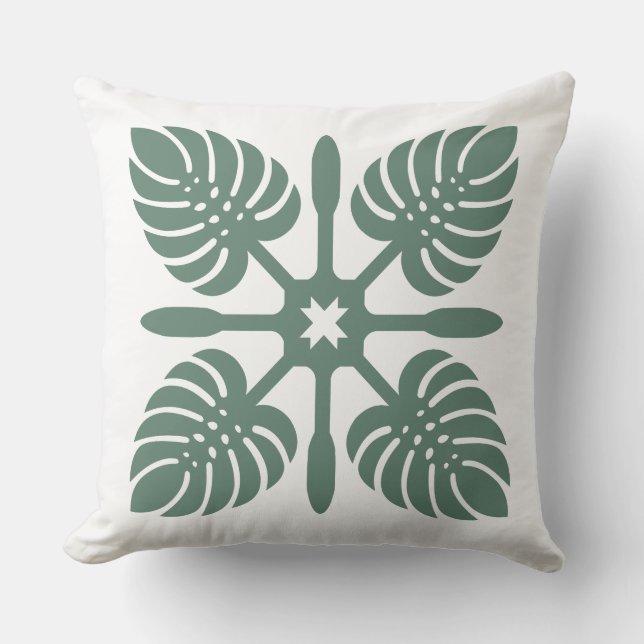 Aloha Spirit Hawaiian Quilt - Monstera & Paddles Kussen (Voorkant)