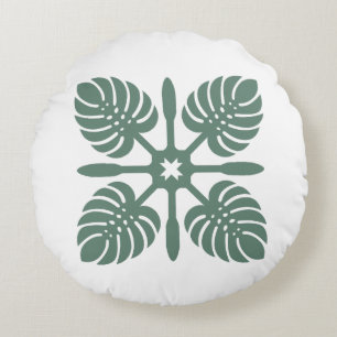 Aloha Spirit Hawaiian Quilt - Monstera & Paddles Rond Kussen