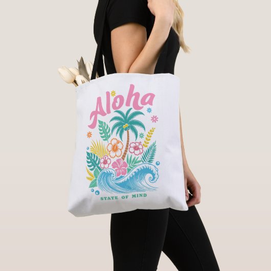 "Aloha State of Mind" Funny Boho Coastal  Tote Bag (Dichtbij)