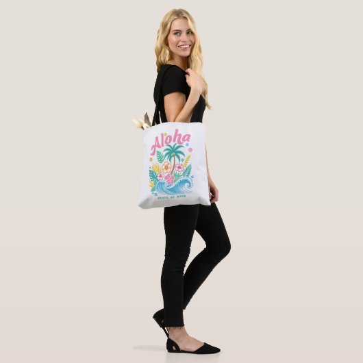 "Aloha State of Mind" Funny Boho Coastal  Tote Bag (Op model)