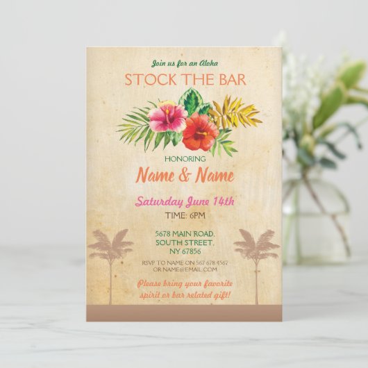 Aloha Stock The Bar Luau  Palm Tree Invite Kaart (Staand voorkant)