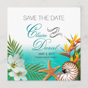 Aloha Strand Plumeria Frangipani Save the Date