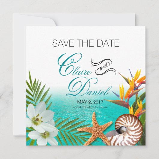 Aloha Strand Plumeria Frangipani Save the Date (Voorkant)