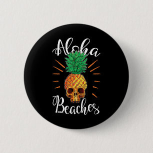 Aloha Stranden Hawaii Ananas Schedel Vakantie T-sh Ronde Button 5,7 Cm