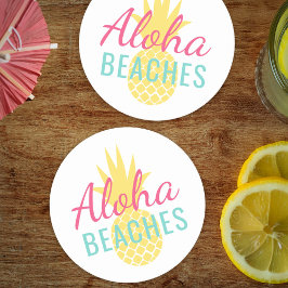 Aloha Stranden Tropisch Gele Ananas Ronde Kartonnen Onderzetter