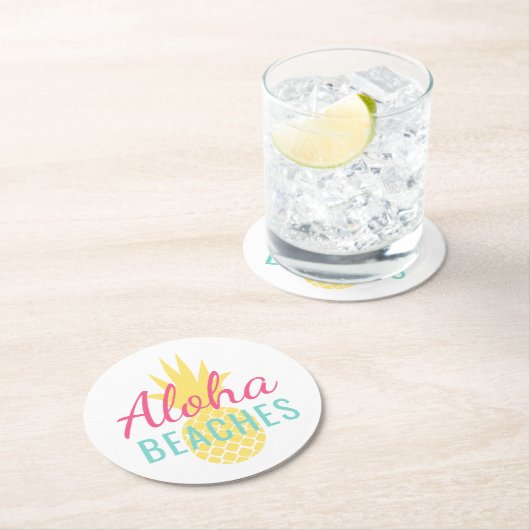 Aloha Stranden Tropisch Gele Ananas Ronde Kartonnen Onderzetter (Insitu)