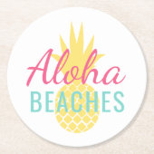 Aloha Stranden Tropisch Gele Ananas Ronde Kartonnen Onderzetter (Voorkant)