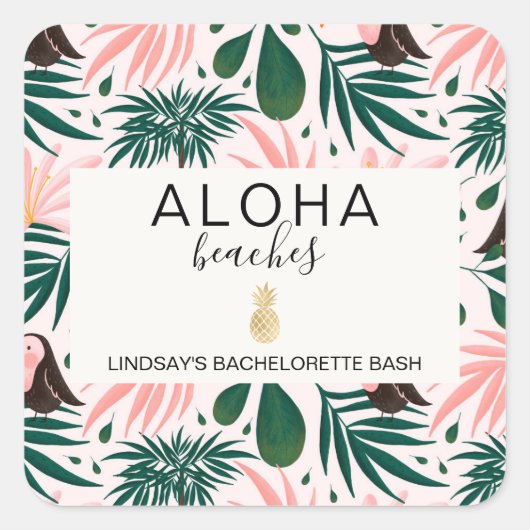 Aloha Stranden Tropische Bachelorette Vierkante Sticker (Voorkant)