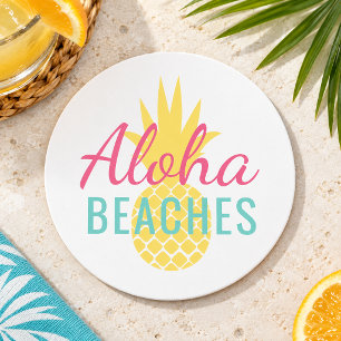 Aloha Stranden Tropische Gele Ananas Ronde Kartonnen Onderzetter