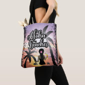 Aloha stranden zon en strand gepersonaliseerd tote bag (Dichtbij)