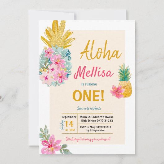 ALOHA Summer Lijst Pineapple Invitation Kaart (Voorkant)