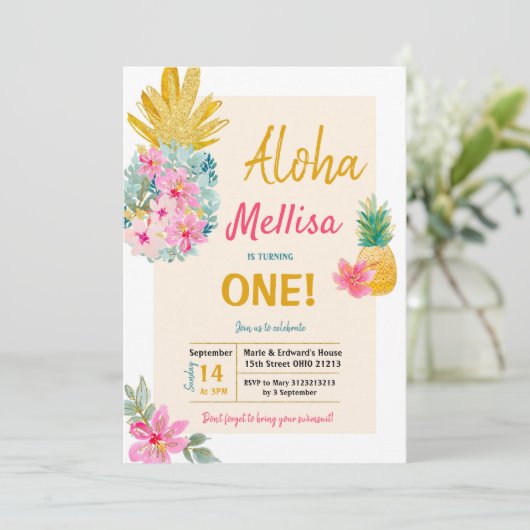 ALOHA Summer Lijst Pineapple Invitation Kaart (Staand voorkant)